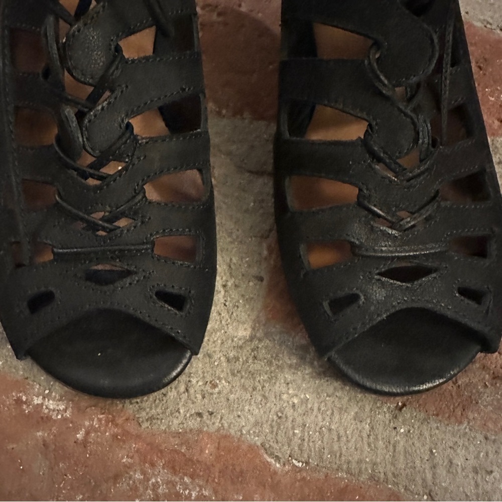 Paul Green Munchen Black Leather LaceUp Open Toe Women's Sandals Handmade size 8 - Picture 9 of 16